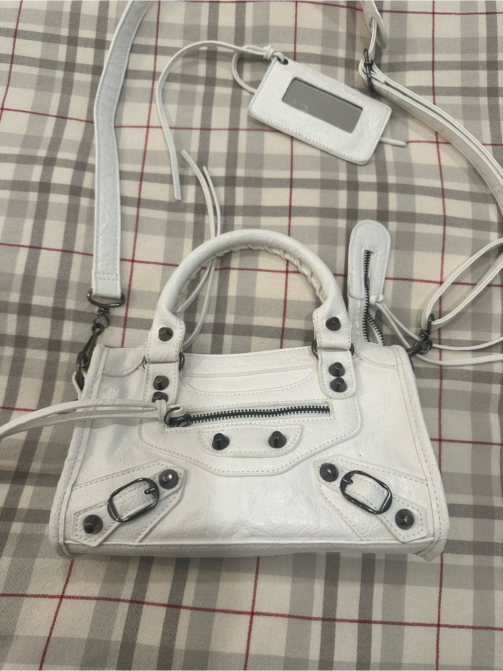 White Leather Top-Handle Mini Bag - Picture 13 of 16
